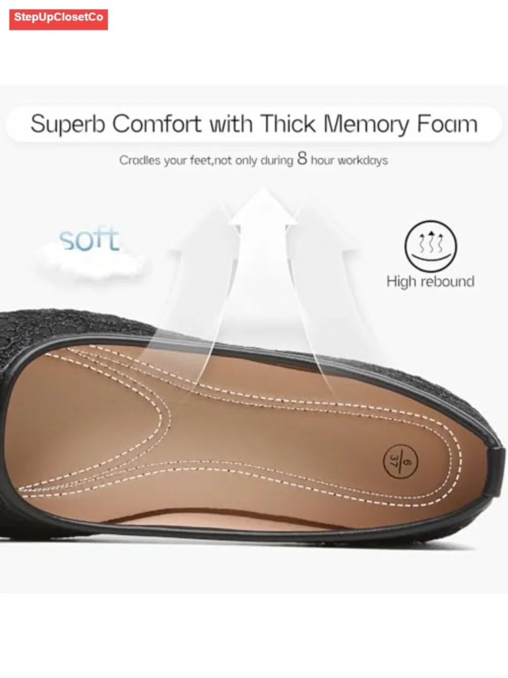 Lace Ballet Flats with Memory Foam Insole - Comfortable Slip On Dress Shoes for